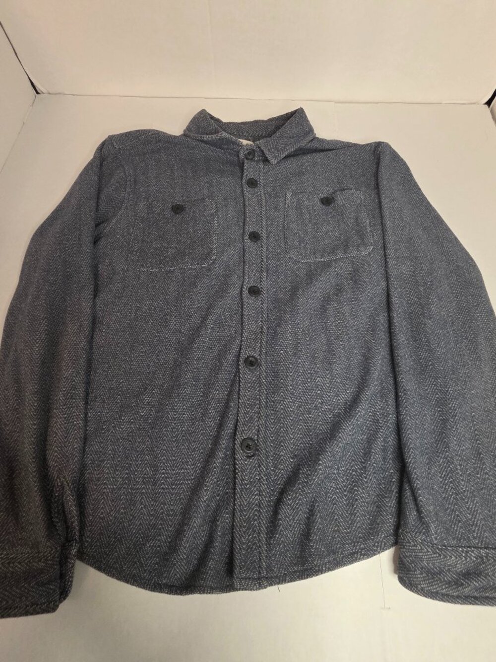 Mutual Weave Mens XL Herringbone Shirt Jacket Shacket Button Up Blue Long Sleeve